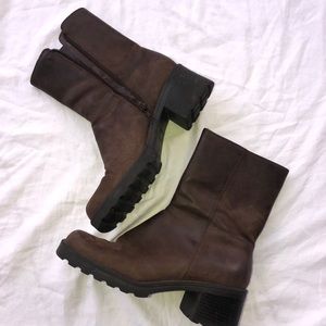Brown leather boots